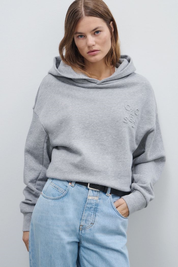 Closed, C95350 Cropped hoodie, Light grey melange